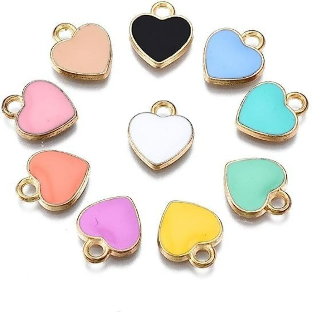 100pcs Random Color Enamel Heart Charms - Peach Heart & Valentine's Day Charms f